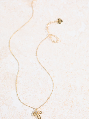 18K Gold Bow Charm Necklace - ARULA