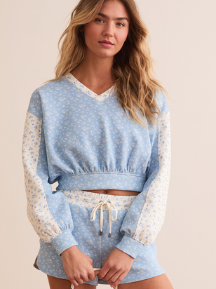 Supersoft Floral V-Neck Cropped Sweatshirt - ARULA