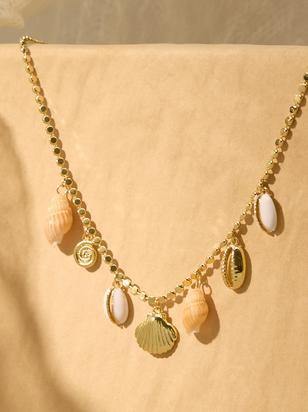 Gold Chain Shell Charm Necklace - ARULA - 