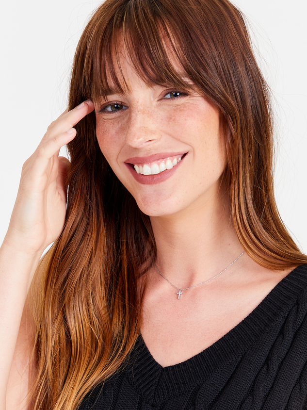 18K White Gold Dipped Cross Charm Choker Necklace Detail 4 - ARULA