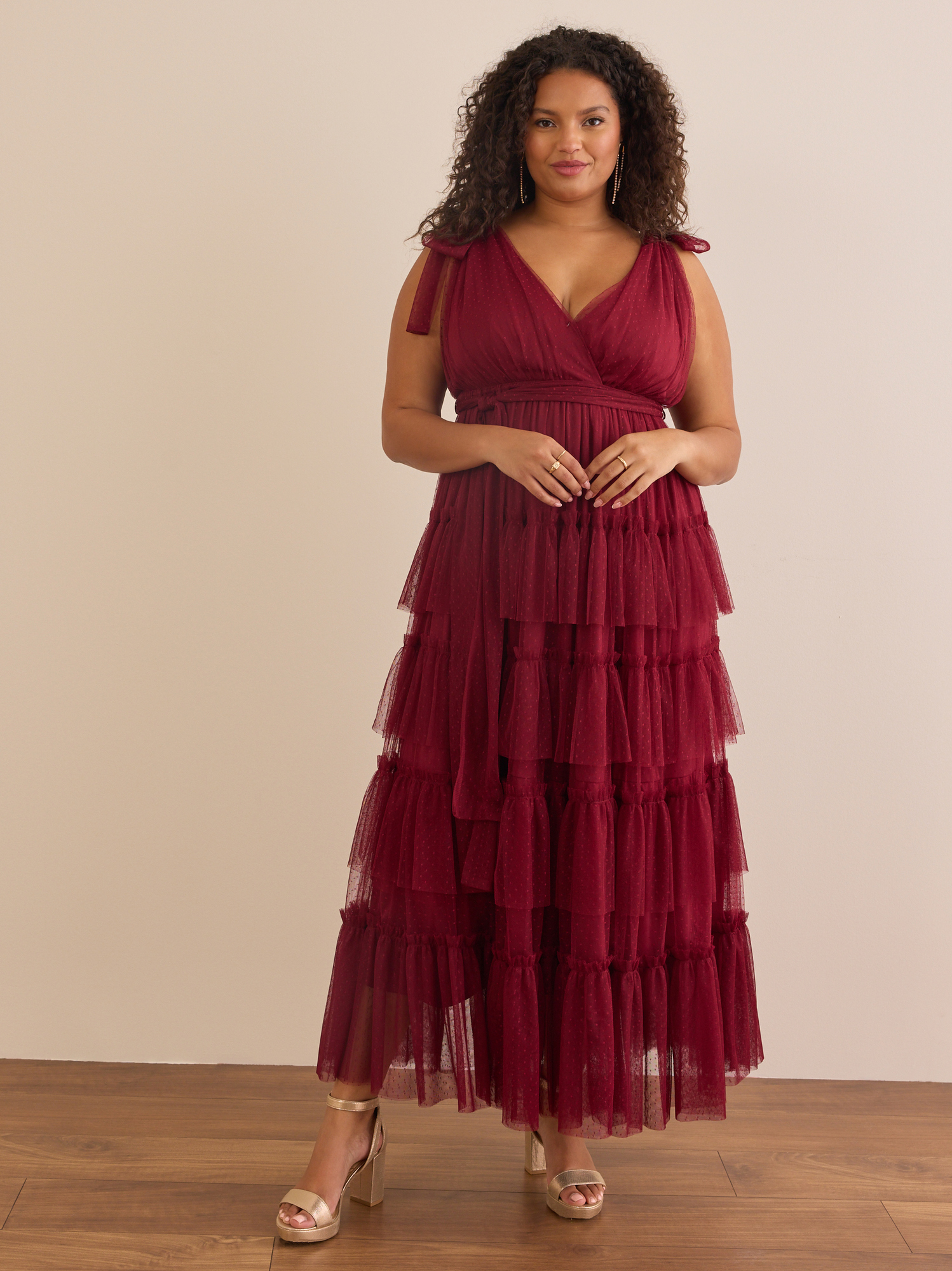 Madeline Clip Dot Tulle Maxi Dress in Burgundy | Arula Madeline Clip Dot Tulle Maxi Dress in Burgundy | Arula