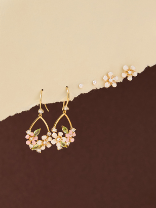 Floral Teardrop Dangle Earring Set - ARULA - 