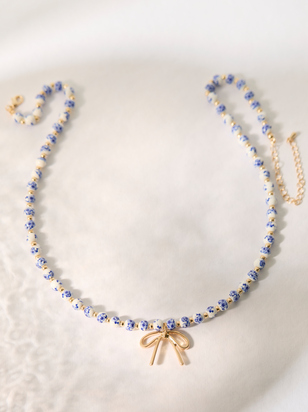 Painted Bead Bow Charm Necklace - ARULA - 