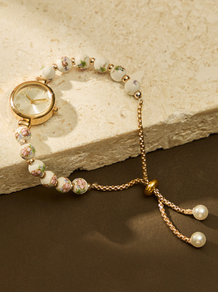 Painted Bead Pull Tie Watch - ARULA - 
