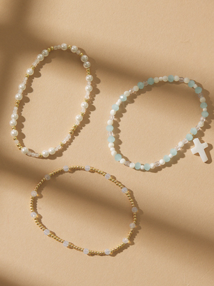 Blue Glass Bead Cross Bracelet Set - ARULA